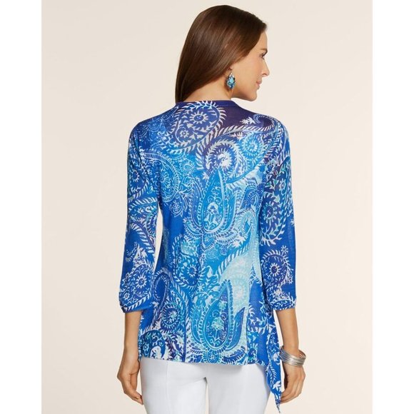 CHICO'S Summer Paisley Kirsten Cardigan sz M/8 - Picture 2 of 11